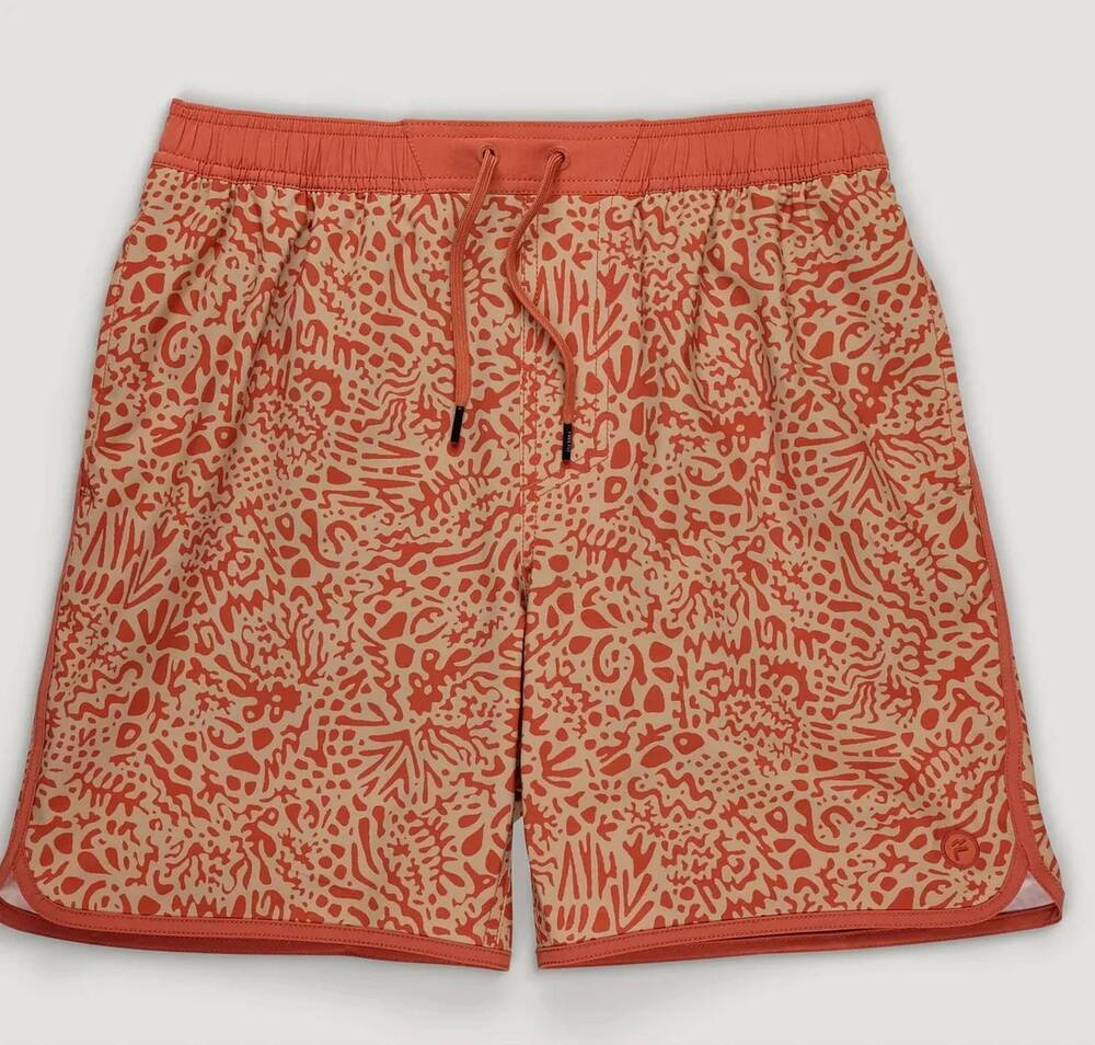 NEW FREE FLY men's lined downshore trunks in drifter print red clay